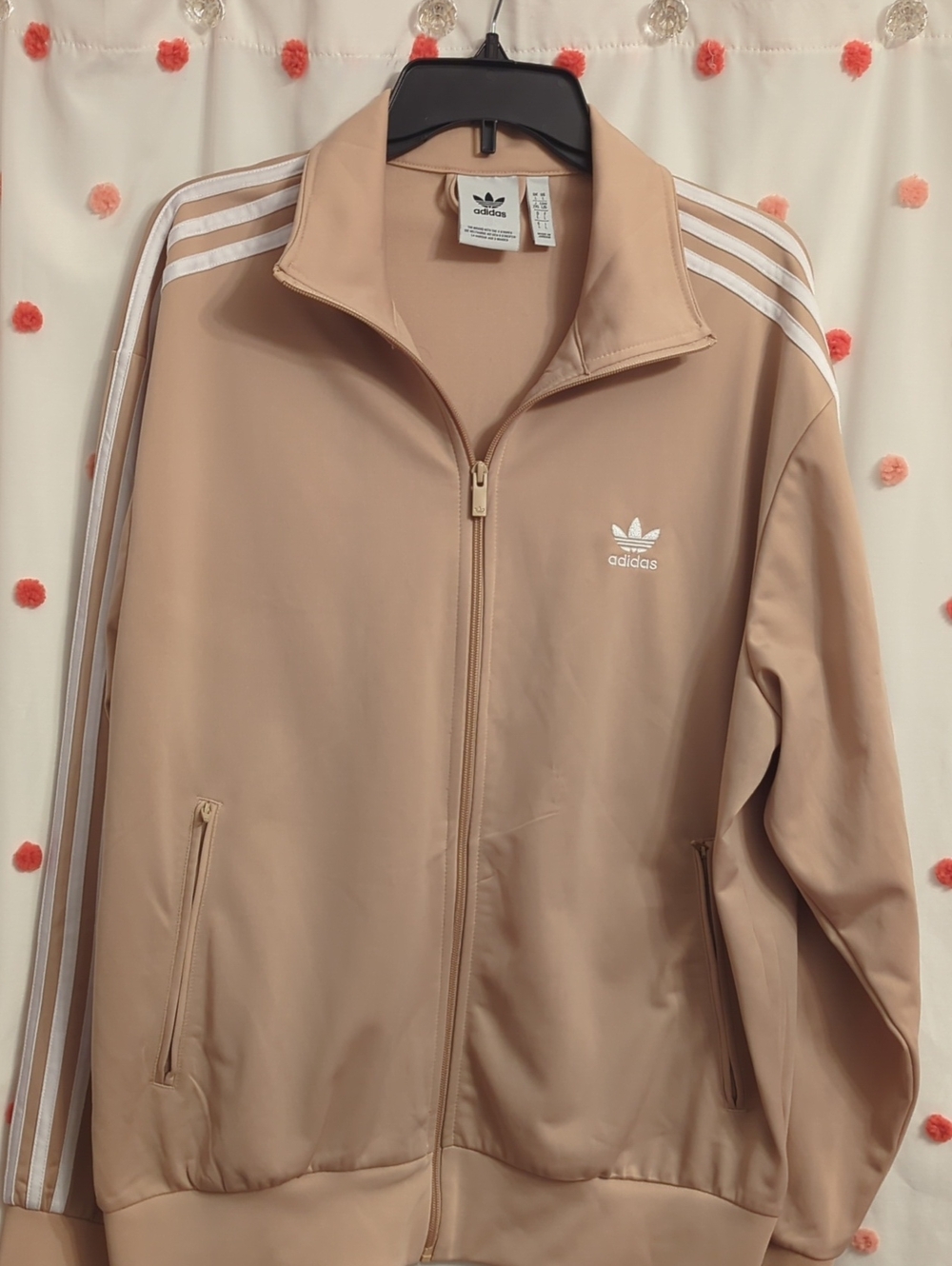 adidas Trefoil Track Jacket in Beige with White Stripes